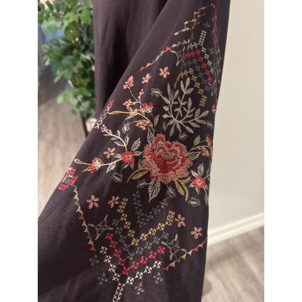 Knox Rose Boho Floral Embroidered Crewneck Sweatshirt Dark Gray XXL